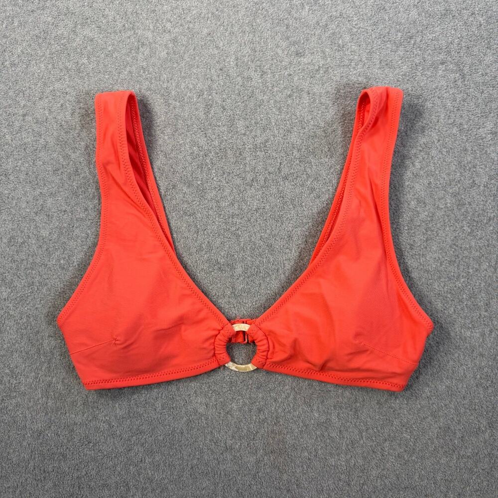 Aerie Scoop Plunge Bikini Top Women's Medium Coral Swimwear Ring Accent